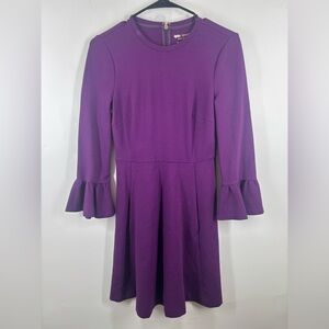 NWOT Kate Spade Ruffle Flutter Sleeve Stretch Purple Tea Dress Flaw XS